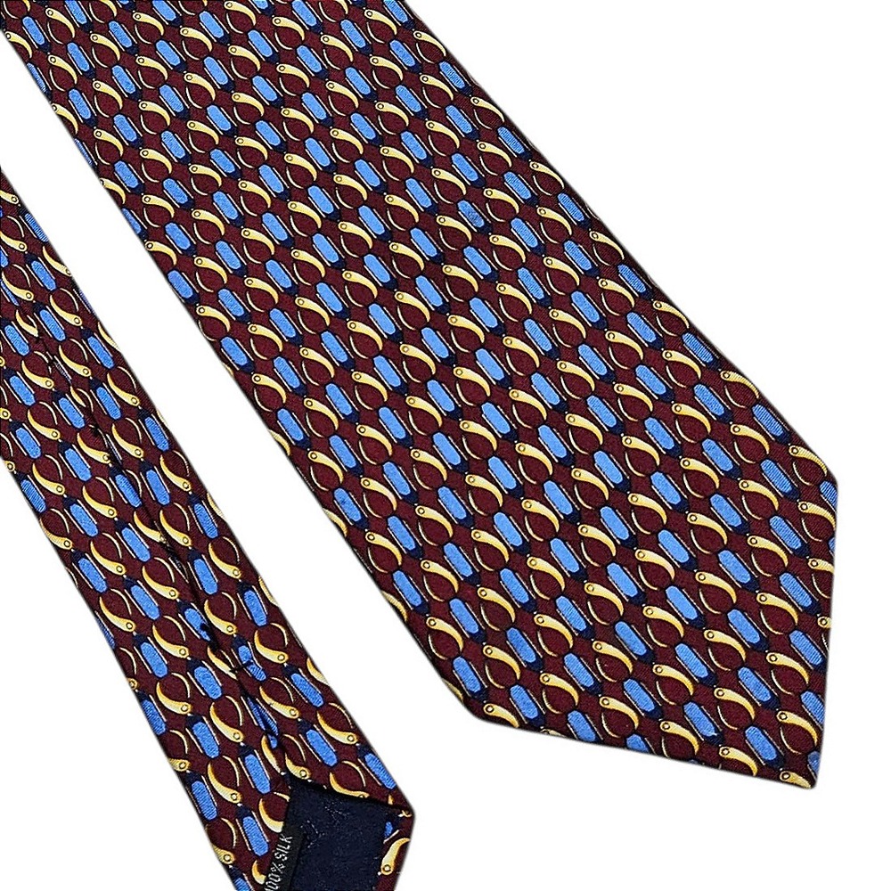 Roberta Baldini Firenze Silk Necktie‎ Burgundy Blue Yellow Geometric Pattern